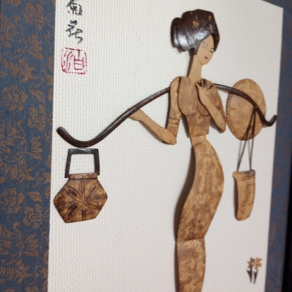 MCM 3D Wood Art- Woman carrying Baskets and Woman with Child Framed Wall Art - Picture 5 of 12